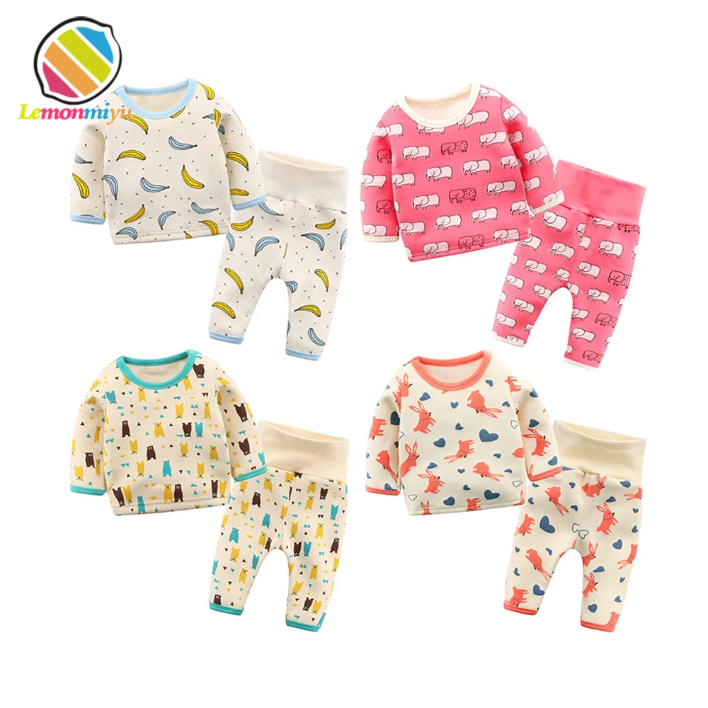 Lemonmiyu Baby Cotton Pajama Sets 2pcs/set 0-24M T shirt + Pants Kids Sleepwear Full Sleeve Newborn Boy Girl Sets Casual Infant