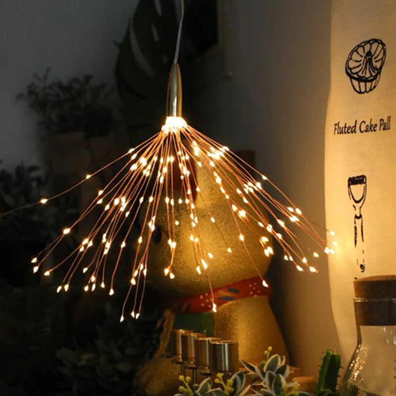 Jardim ao ar Luzes de Fadas Fogos de Artifício Luz da Corda Solar Livre Pendurado Starburst Fada Natal Ano Novo Iluminação 200 Led Luz
