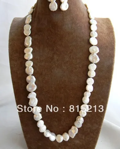 

ddh00778 28'' 16mmx30mm White Double Coin Freshwater Pearl Earring Necklace Net