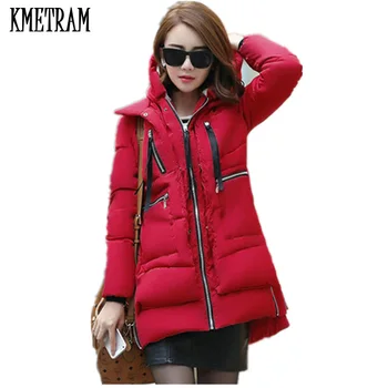 

2020 winter women Wadded jacket red female medium-long plus size lady thickening tooling casual down wadded coat black parkas
