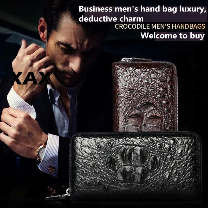 Мужской кошелек из крокодиловой кожи, длинная сумка, кожаная деловая сумка на молнии, сумка из крокодиловой кожи, натуральная кожа 004 ТБ