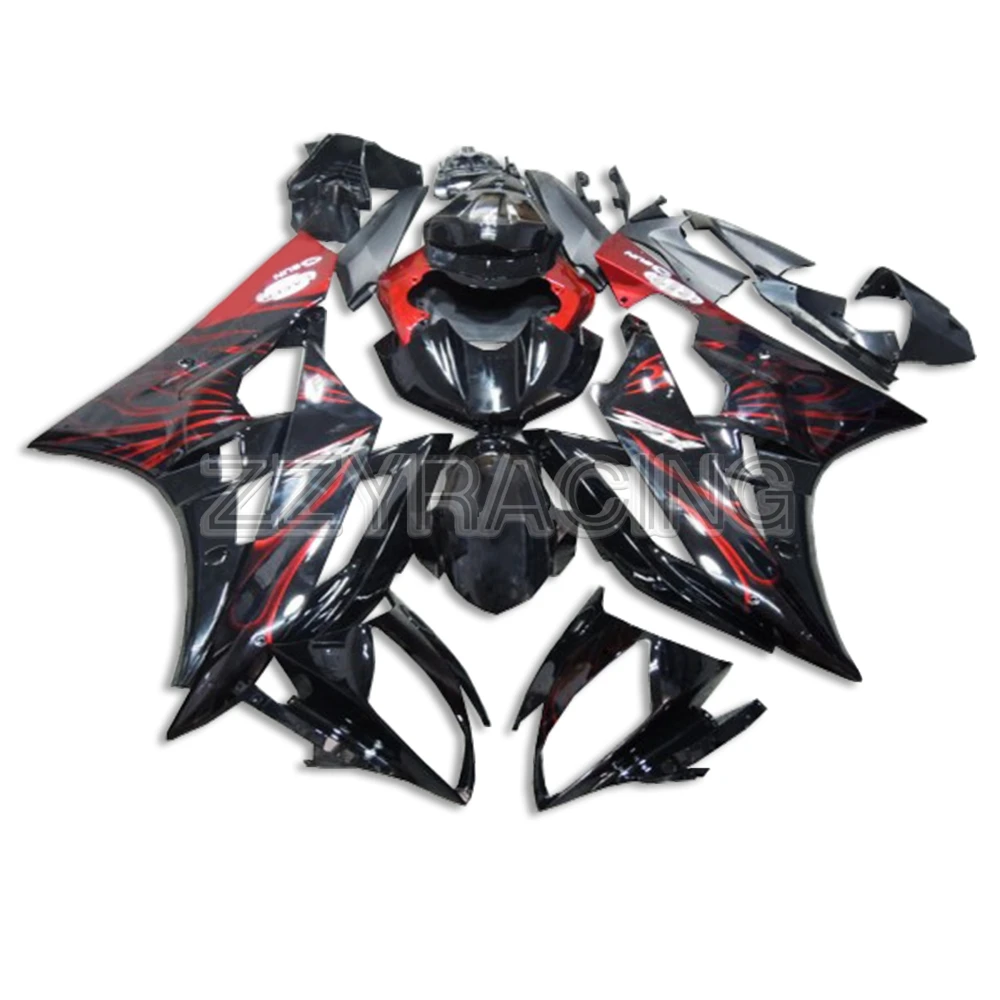 

Injection Fairings Kit for Yamaha YZF-600 R6 2006 2007 Complete ABS Plastic Body Kit 06 07 Black with Red Flames Covers Kit