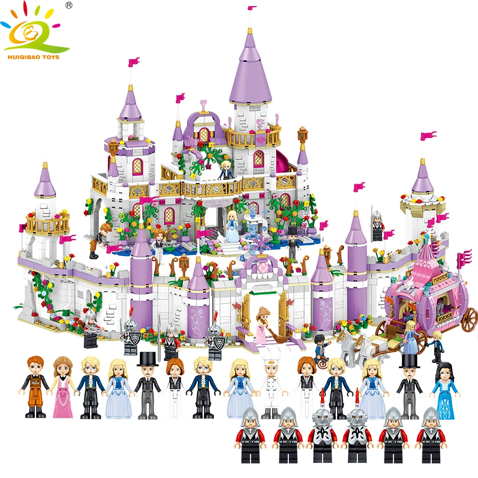 

HUIQIBAO TOYS 2105pcs 5in1 Princess Castle Carriage car Building Blocks Friends House Palace Bricks For Chidren Girls