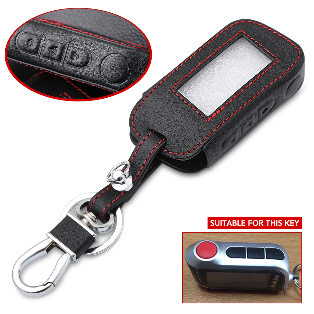 

Genuine Leather A93 Car Key Case Cover for Starline A63/A36/A39/A66/A96 Two Way Car Alarm LCD Remote Control KeyChain