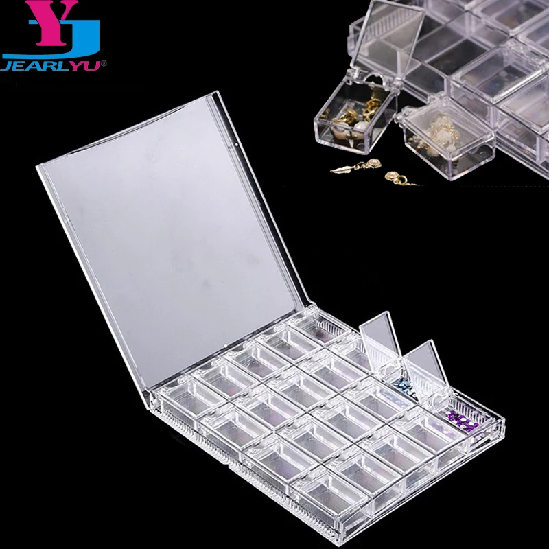 Caixa de Armazenamento de Jóias de Diamantes Recipiente de Acrílico Nova Grid Vazio Case Decorações Unha Art Strass Faça Você Mesmo Acessório Transparente 20