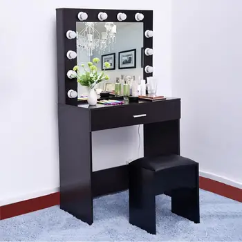 

Makeup Dressing Table With Stool Mirror Bulb Vanity Set With Lighted Mirror Cushioned Stool Dressing Table Makeup Table For US