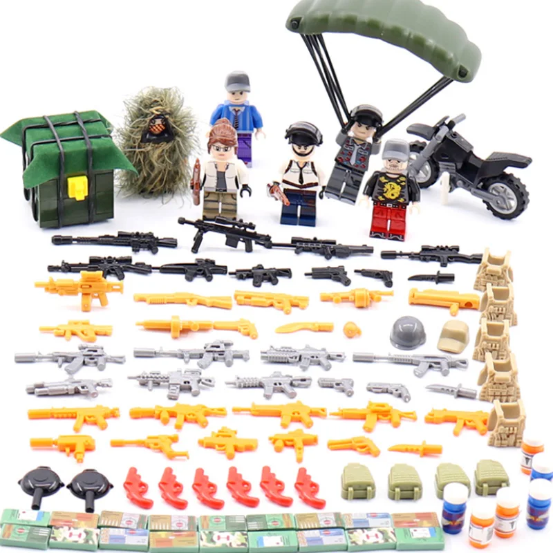 

Hot PUBG Figure Motorcycle Building Blocks Bricks Military battleground FPS Game Toys for kids gifts