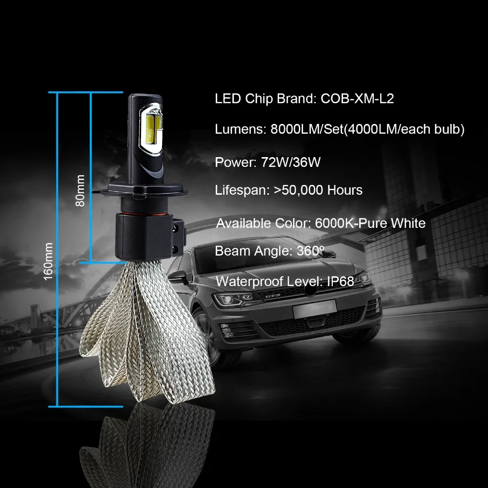 Conduziu o Farol do Carro Conduziu a Lâmpada Estilo do Carro Super Brilhante h7 h1 h3 h8 h9 H11 9005 Hb2 Conduziu Luzes Bulbo Auto 12 v 8000lm ce 2 Pçs h4 6 Lâmpadas do farol do carro (LED)