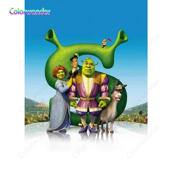 

Colorwonder Photography Background King Shrek with Princess Fiona 5x7ft Donkey and Cat in Boots Seamless Backdrop for Children