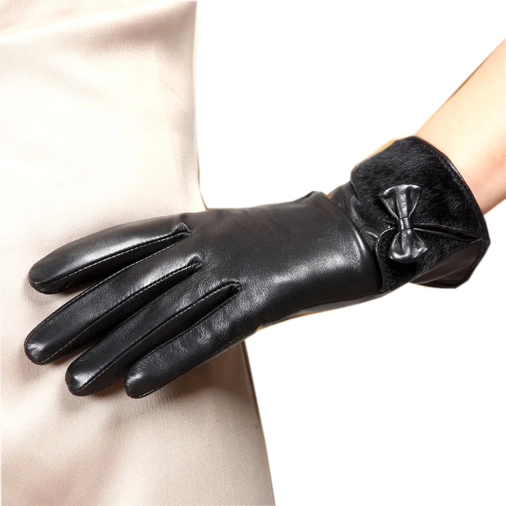 Women Brand Genuine Leather Gloves Fashion Sheepskin Gloves Winter Plus Velvet Elegant Lady