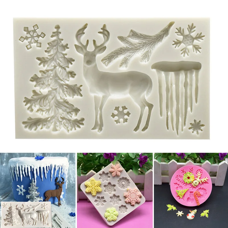 DIY Silicone Baking Cake Molds Christmas Elk Tree Snowflake Shape