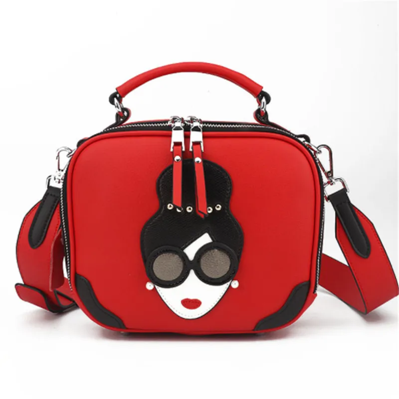 

B0183 Genuine Leather Women HandBag Casual European Style Characters Pattern Fashion Panelled Luxury Girls Bags