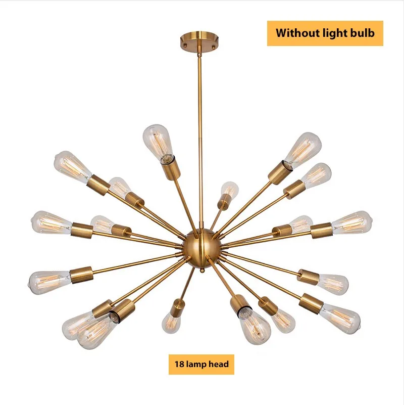 SANBUGM Modern Industrial Iron Satellite Light Lighting Sputnik Chandelier Medieval Retro Loft Luminaire Chandelier Lighting - Цвет абажура: 18 Head Gold