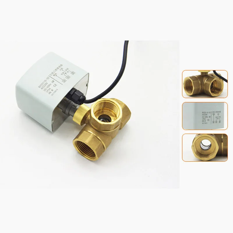 AC220V 50/60Hz 1.6Mpa Т-образным ремешком 3 Way Латунь моторизованный шаровой клапан, 3-жильный 2 Управление CR02 проводки Управление электрический клапан, J19091