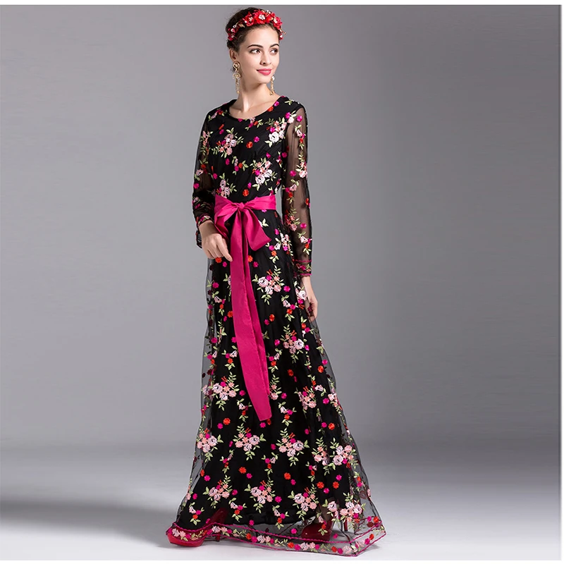 2016 Autunno Inverno Donna Maglia Vestito Lungo Manicotto Pieno O_Neck Fiore  Del Ricamo di Alta Qualità Piuttosto Abiti Con I Telai|long dress|flower  embroideryautumn winter - AliExpress