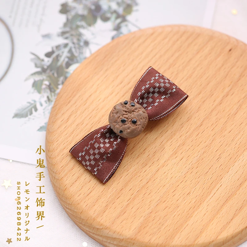Small side clip Платье в стиле Лолита мягкий зажим для головы Медвежонок шпилька головной убор коричневый заколка в Стиле Лолита аксессуары для волос - Цвет: Small side clip