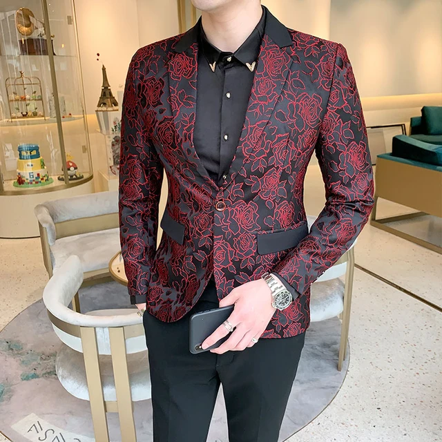 Blazer con estampado de rosas y flores para hombre, de traje elegante para fiesta, boda, Festival, nuevo escenario, trajes de cantantes, corte ajustado - AliExpress