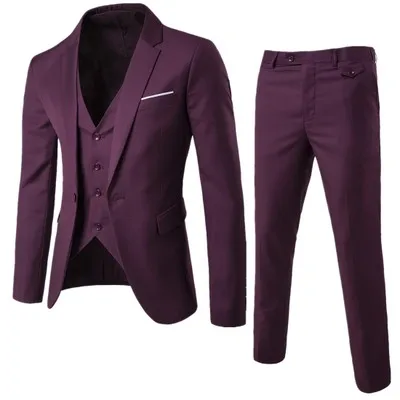 Laipelar, новинка, мужские костюмы размера плюс 6xl, свадебные, для жениха, хорошее качество, повседневные мужские костюмы, 3 предмета(пиджак+ брюки+ жилет - Цвет: dark red