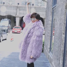 Winter thick warm fur coat genuine Mongolia lamb fur women coats fashion female turn down collar full sleeve sheepskin outerwear