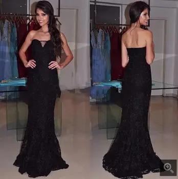 

2017 elegant black lace mermaid evening dress strapless sweetheart neck formal long evening gowns simple evening dresses
