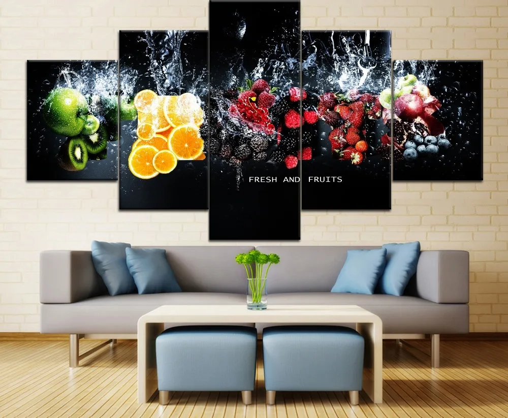

5 Pieces Framework HD Printing Canvas Painting Abstract Artistic Water Splash Landscape Fruit Type Poster Home Decor Living Room