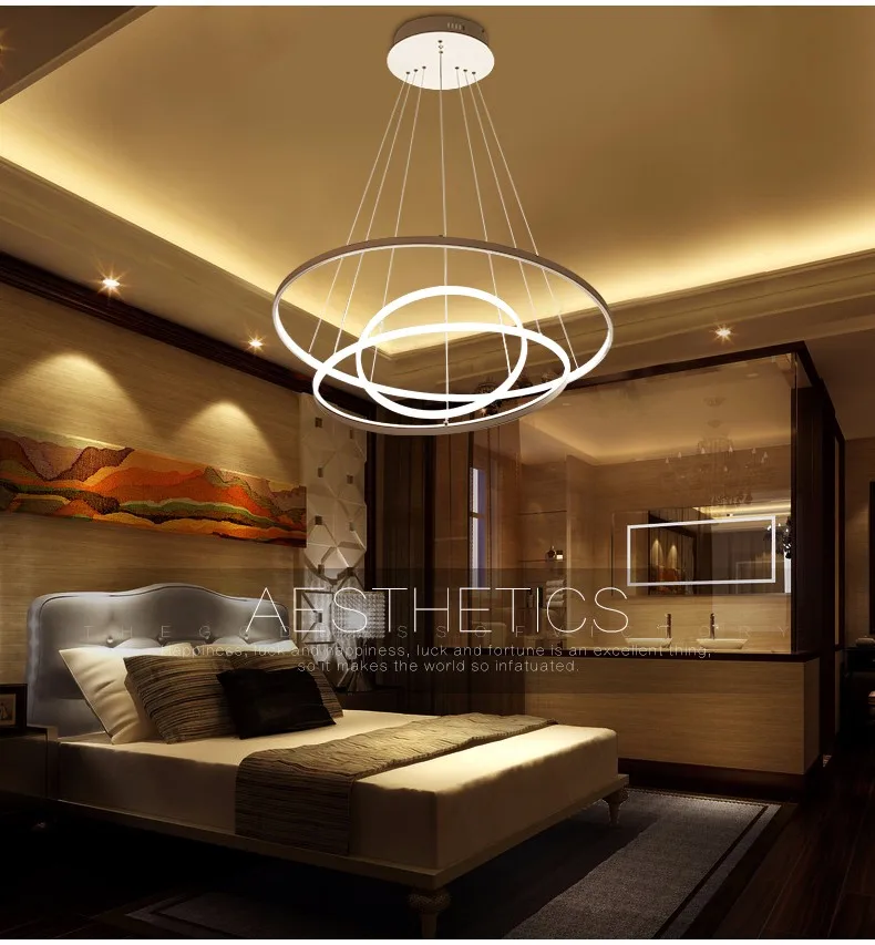 60 см 80 см 100 см современные подвесные светильники для гостиной, столовой, круглые кольца, акриловый алюминиевый корпус, светодиодный потолочный светильник