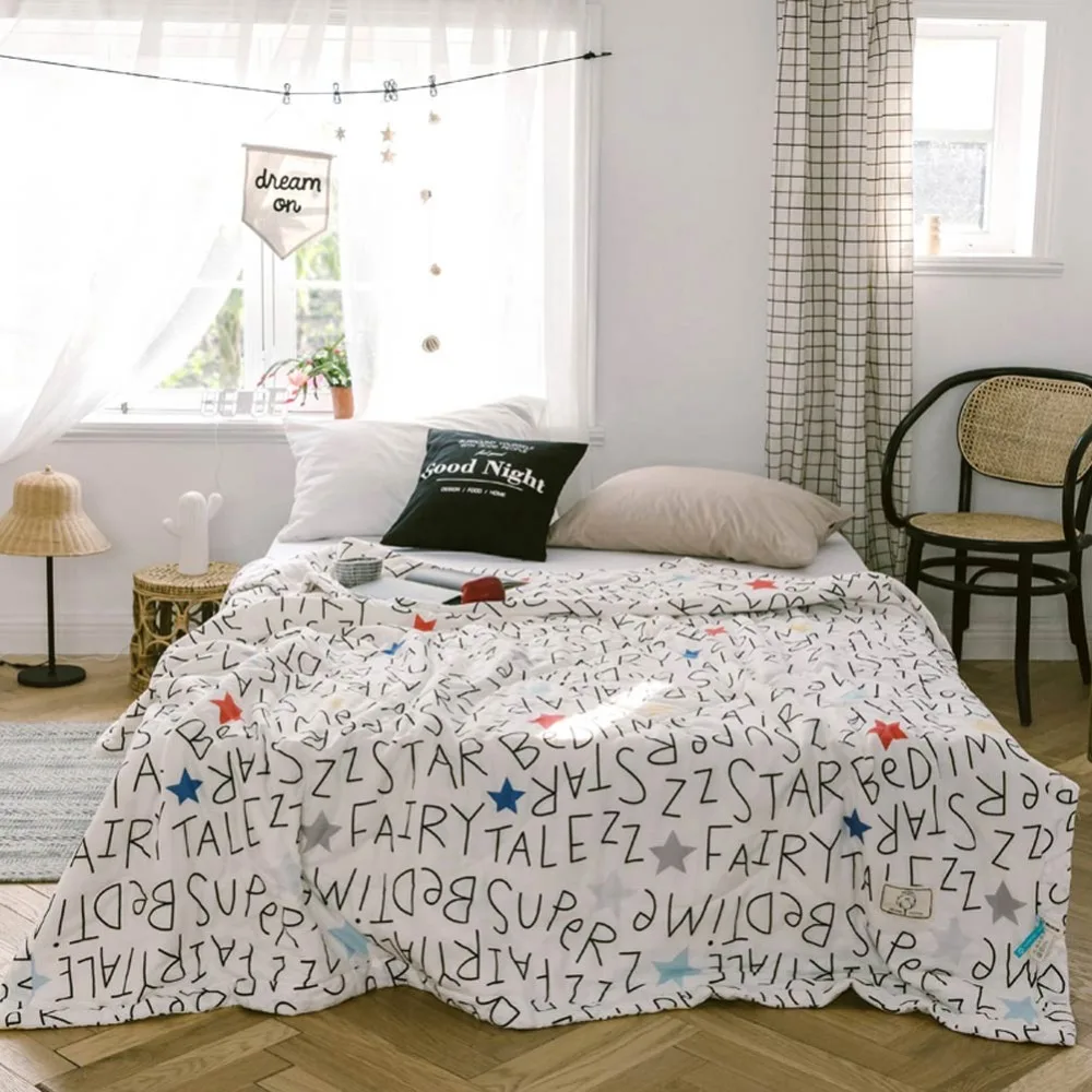 

2019 Simple English Letters INS Towel Gauze Blanket Quilting Summer Thin Quilt Pure Cotton Twin Queen Size Comforter