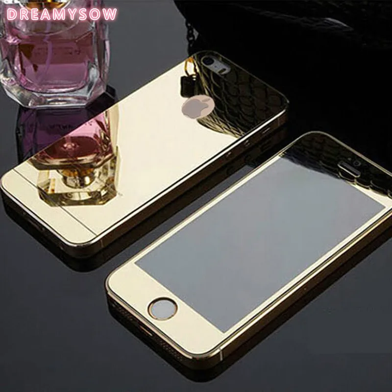 

Phone Cover Toughened Glass For iphone 5S 5 SE 6 6S 7 Gold Silver Blue Black and Rose Gold Front+Back High Quality Mirror