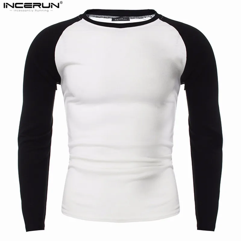 

INCERUN Men Long Sleeve Baseball T shirts Cotton Blend Soft Casual Muscle Men Stretch Tshirt Raglan Patchwork Hombre S-4XL