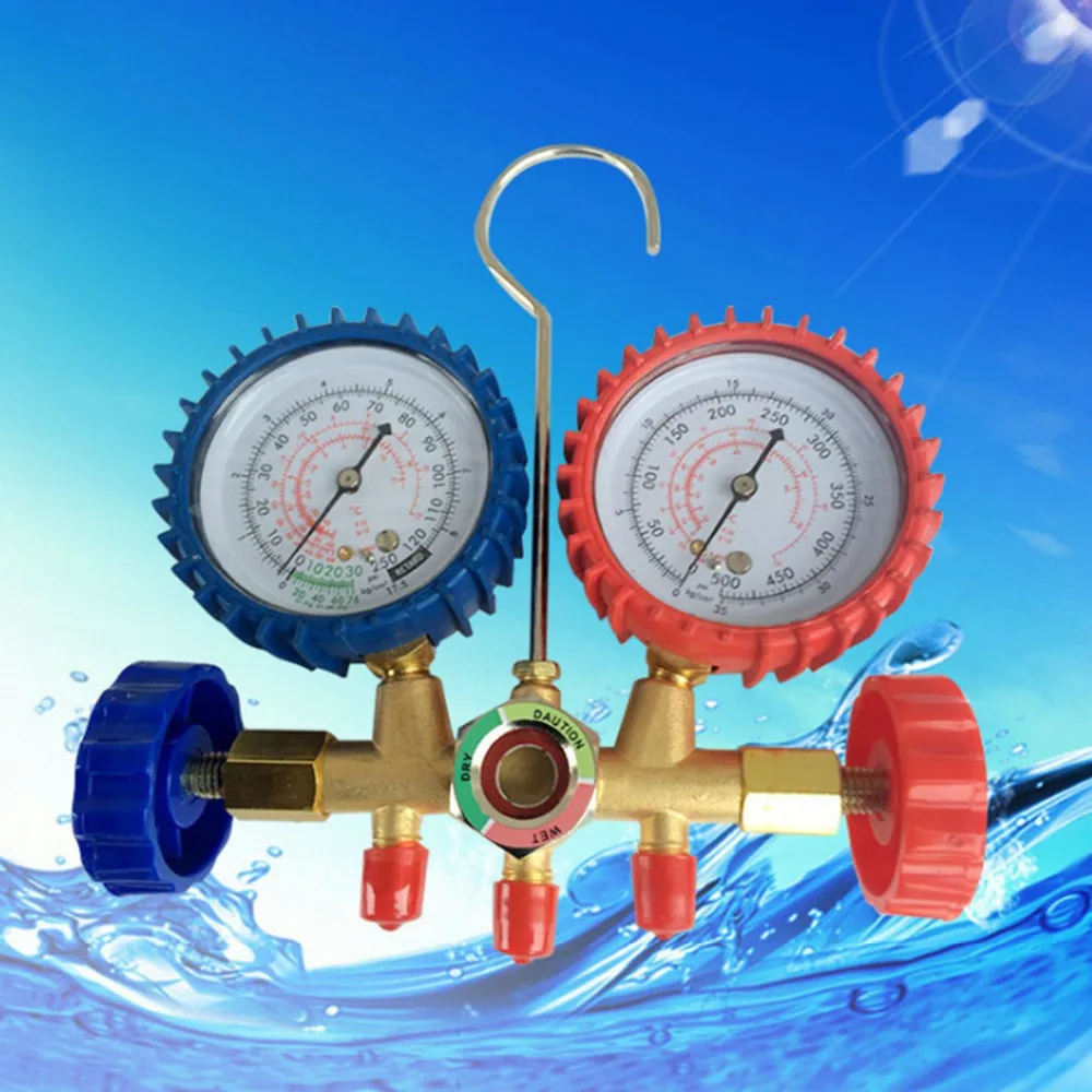 

500 PSI Automotive Air Conditioning Fluoride Table Digital Display Stainless Steel Refrigerating Meter with Double Gauge Valve