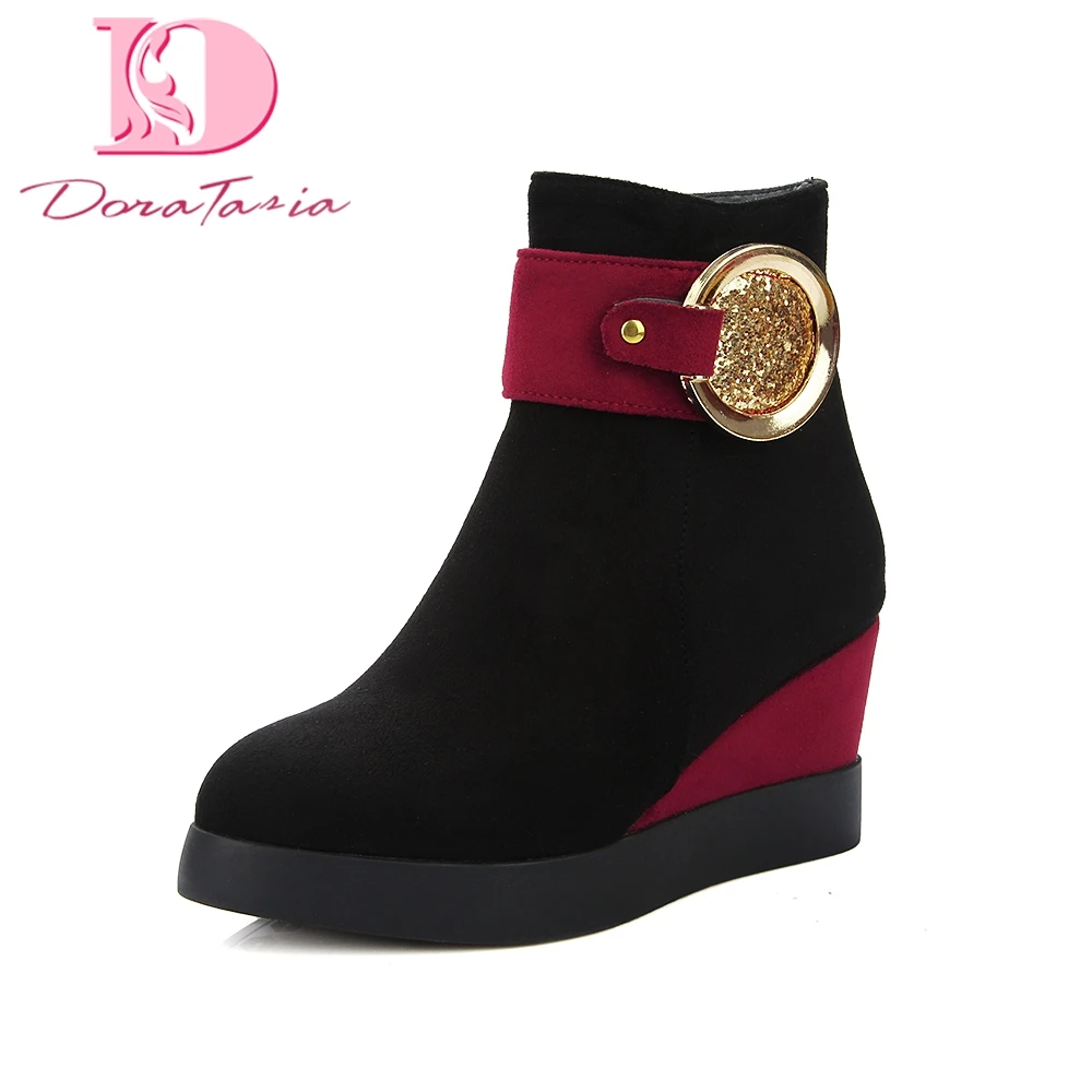 

DoraTasia plus size 35-43 quality metal decoration women shoes woman fashion wedge high heel ankle boots comfort women boots