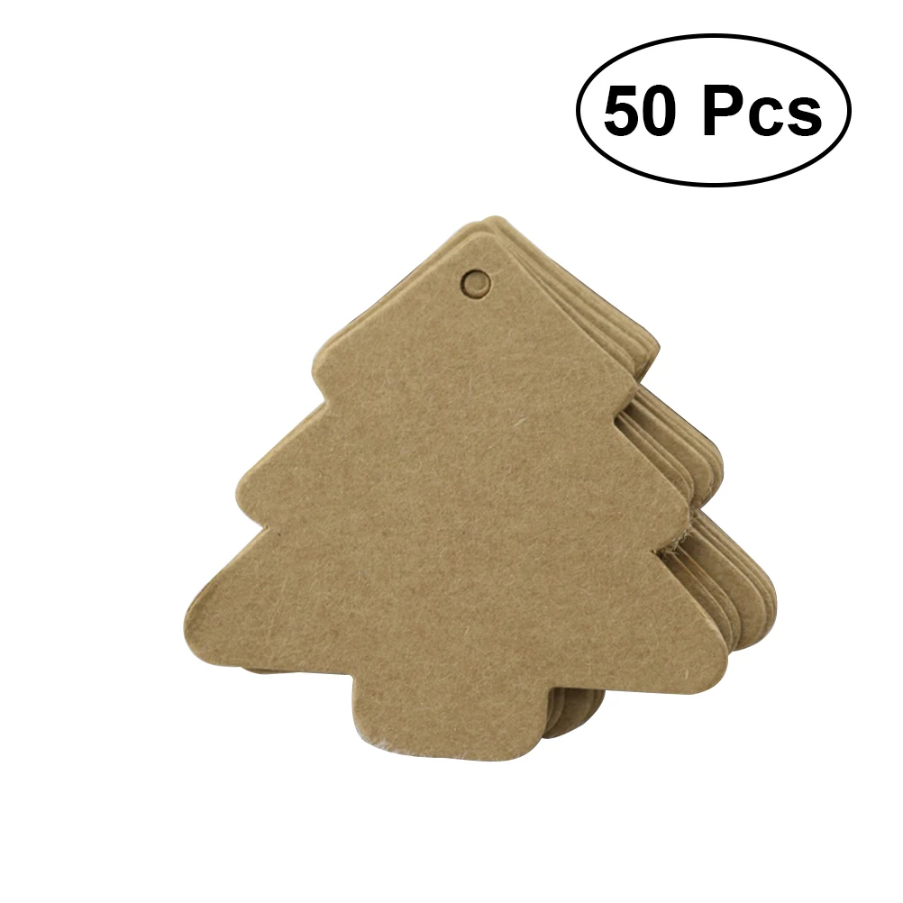 

50pcs Christmas Tree Shape Label Kraft Paper Vintage Hang Blank Name Card Tag Price Tags Wedding Party Gift Tags (Brown)