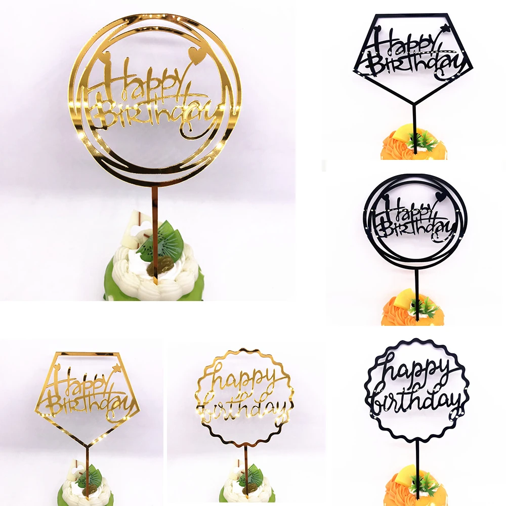 

2pcs Gold Black Acrylic Happy Birthday Love Cake Topper For Baby Shower Birthday Party Supplies Adult Favors Party Deco