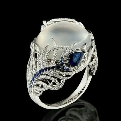 Распродажа, опал, камень, голубой кристалл, кольца на палец, павлин, кольца с перьями для женщин, Кристальное кольцо, модное ювелирное изделие, дропшиппинг - Цвет основного камня: 1