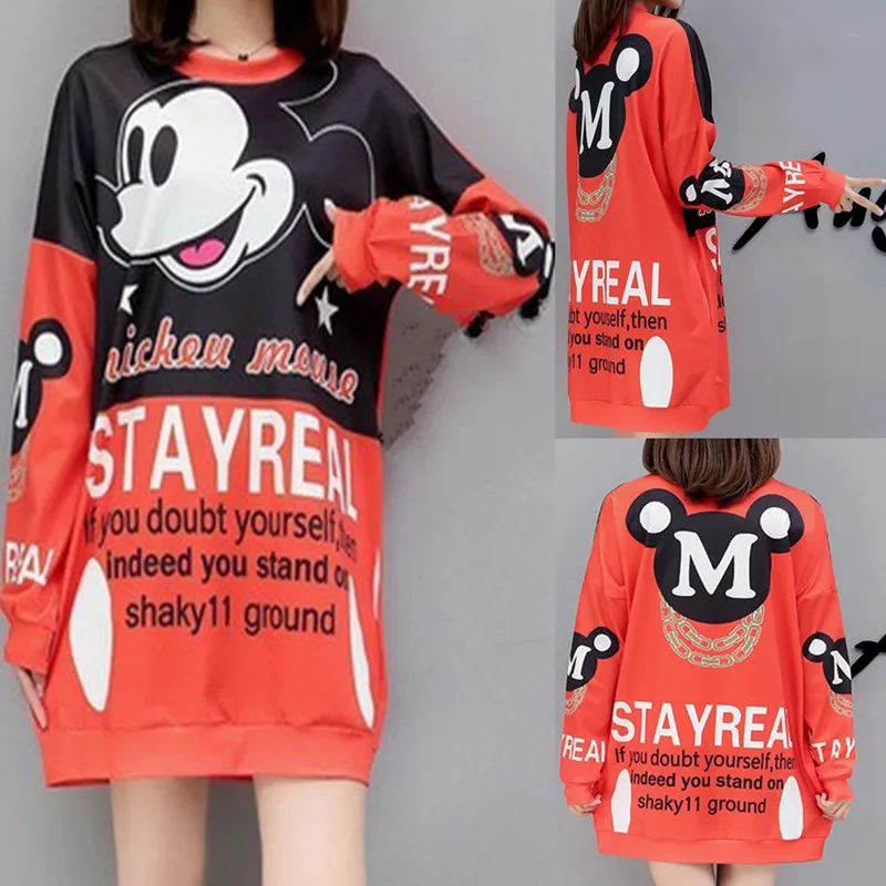 

Beautiuf 2019 New Spring Autumn Cartoon Mickey Printed Women Clothes Female Simple Fashion Loose Street Personality Sweatshirts