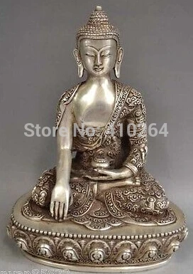 

Tibetan Silver Bronze Sakyamuni Buddha Statue 23cm