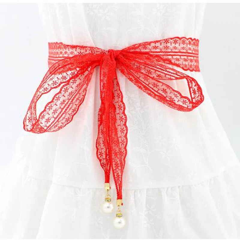 Распродажа 4,5*160 см, однотонная Сексуальная кружевная жемчужная подвеска на талии, пояс, женская декоративная юбка, платье с кружевными узлами