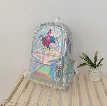 

New Women Hologram Backpack Laser Daypacks Girl school Bag Female Pu Leather Shoulder Bags Mochila Bolsa Unicorn Backpack