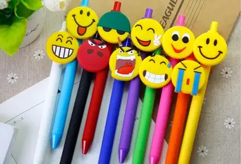 

korea face Expression smile face gel pen cartoon stationery prize kid promotion gift office write pen black ink pen 40pc/lot