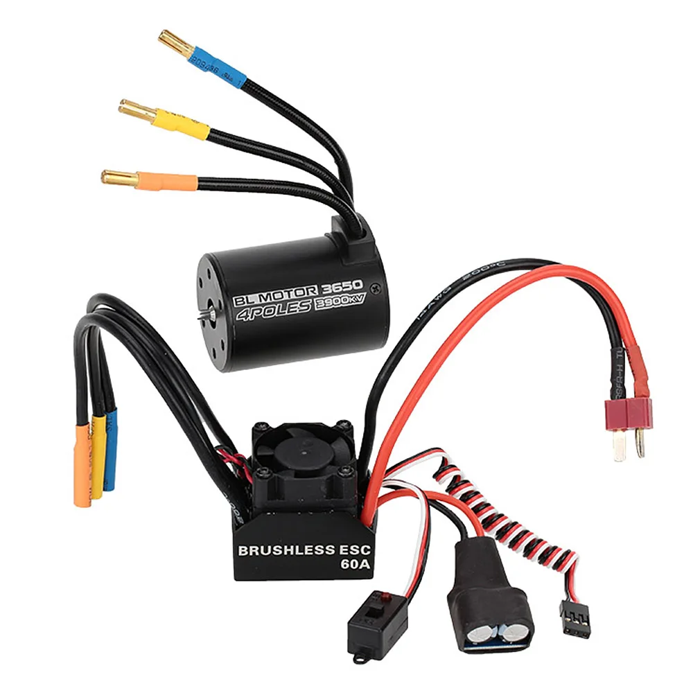 

New Aluminum 3650 3900KV 4P Sensorless Brushless Motor and 60A Brushless ESC with 5.8V/3A Switch Mode BEC for 1/10 RC Car Parts