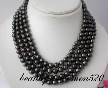 

Z2043 4strands 9mm peacock black round freshwater pearl necklace