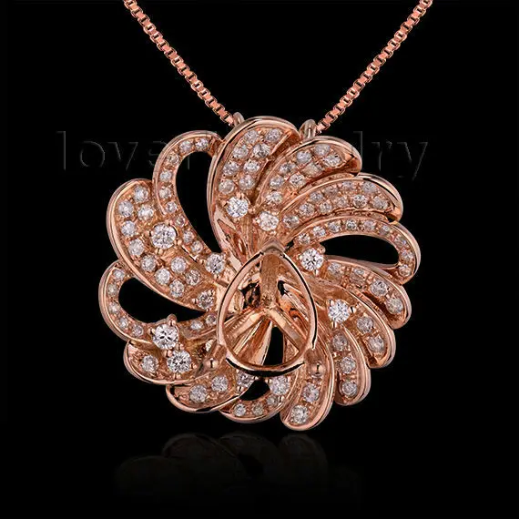 

Queen Style Semi mount Pendant Natural Diamond Pear 7x9.5mm 18Kt Rose Gold WU266