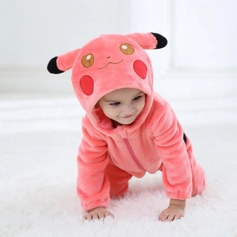 Bebe Rosa Pikachu Kigurumi Pijamas Recem Nascidos Macacao Roupa Com Capuz Bebe Rosa Pikachu Kigurumi Pijamas Recem Nascidos Macacao Roupa Com Capuz