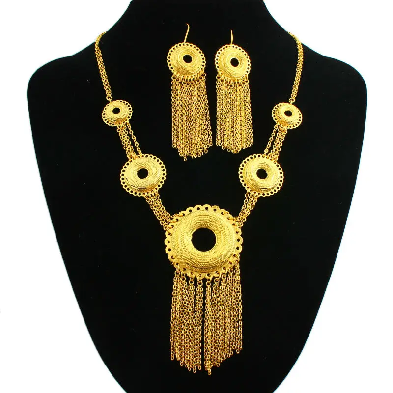 Комплект ювелирных изделий из колье и серёг под золото 24 к|bridal wedding jewelry sets|ethiopian