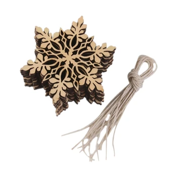 

10 pcs Sharp hexagonal wood snowflake ornament Christmas tree decor W. String