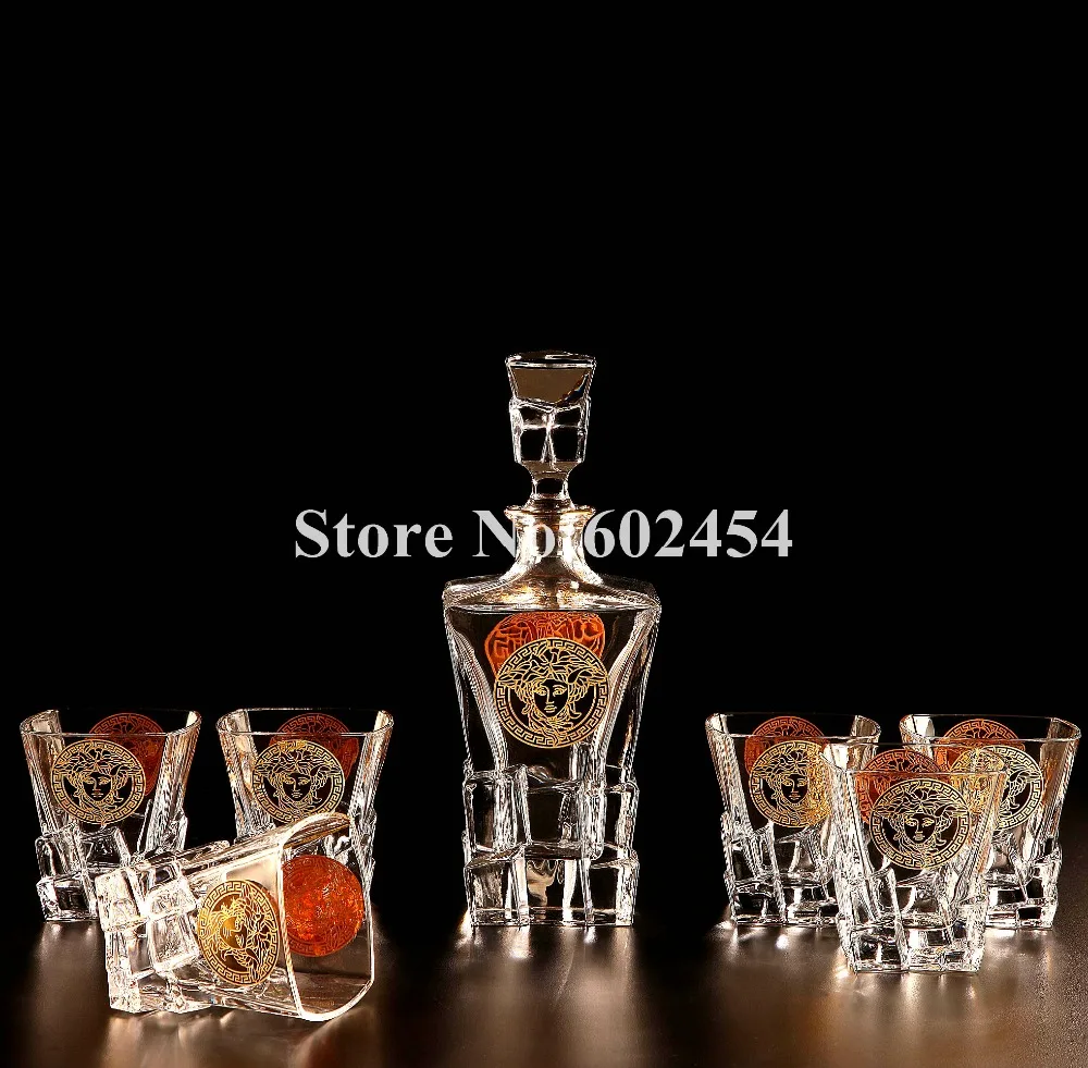 Luxury Crystal Glass Whisky Wine Cup Bottle Bar Sets Service For 6