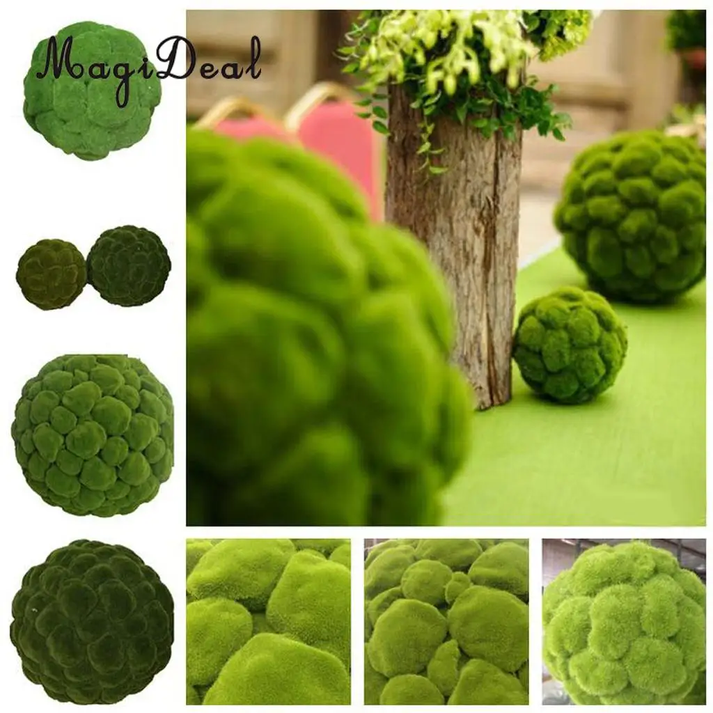 10pcs Artificial Decorative Moss Stones Ball Simulation Flocking Bryophytes Grass Plants Green Moss DIY Micro Landscape Decor