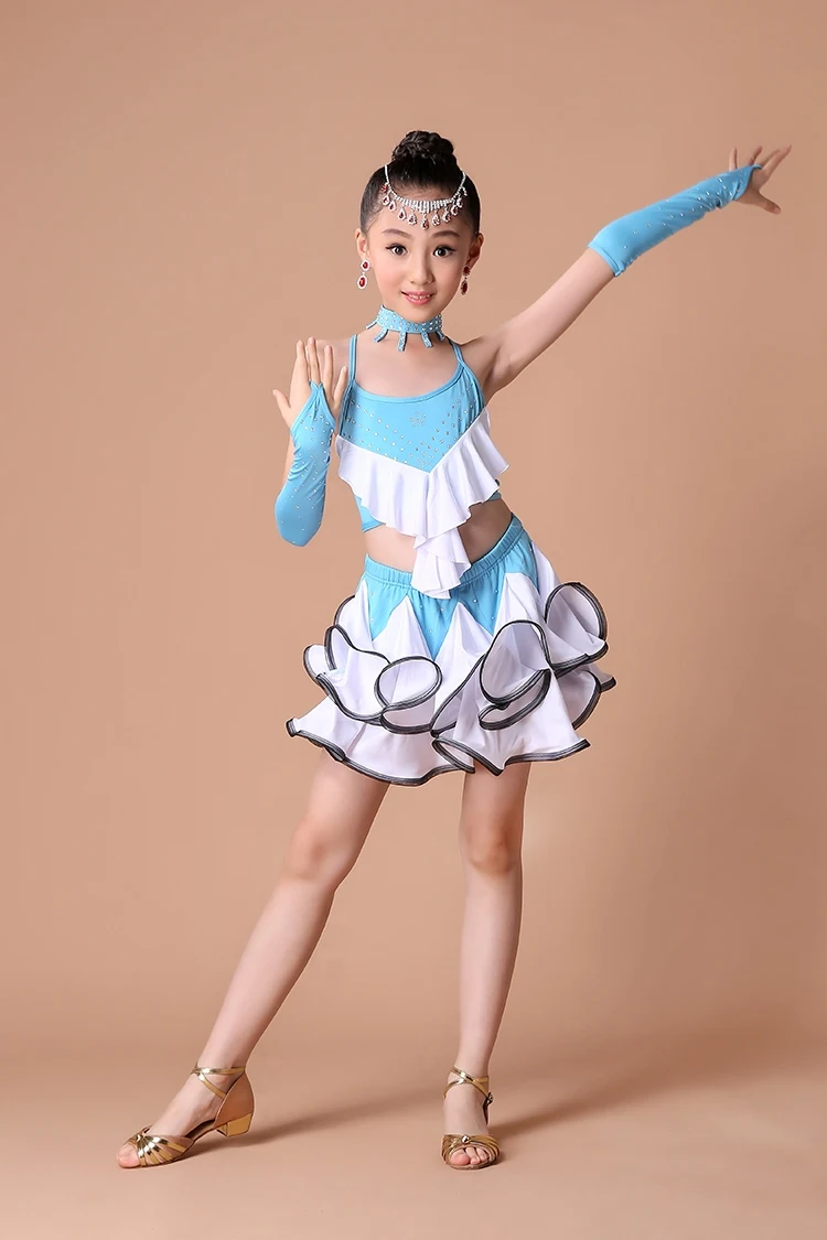 Girl latin dance dress girl  Girls Latin Vest+ Skirt Cake Skirt Suit Modern Dance Competition Performance Clothing Hot (9)