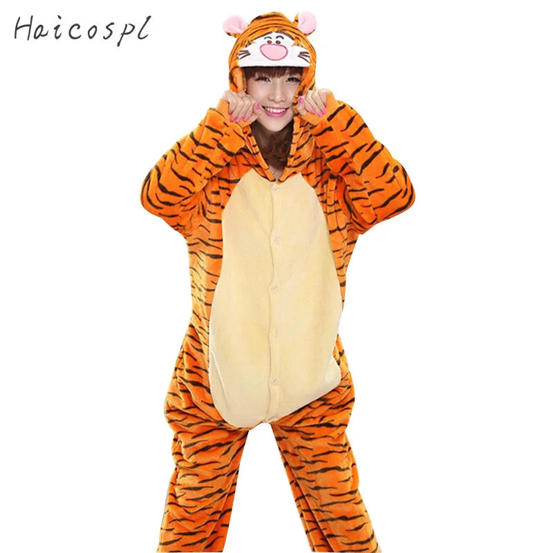 Пижама ТИГР взрослых Onesie для женщин Тигр косплэй Костюм животных пижамы фланель