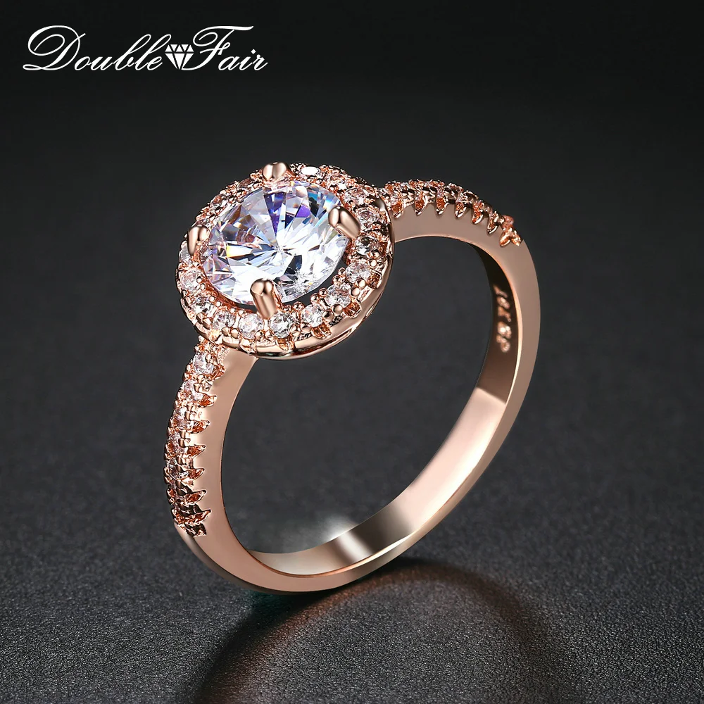 От Double Fair марки Cubic Zirconia обручение/обручальные кольца Белый/розовое золото Цвет